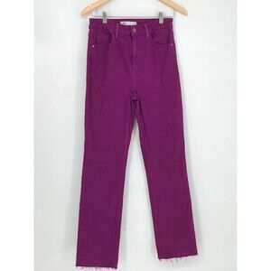 ZARA Women's Purple High Waisted Flare Jeans Sz 4 | Wide Leg Raw Split‎ Hem